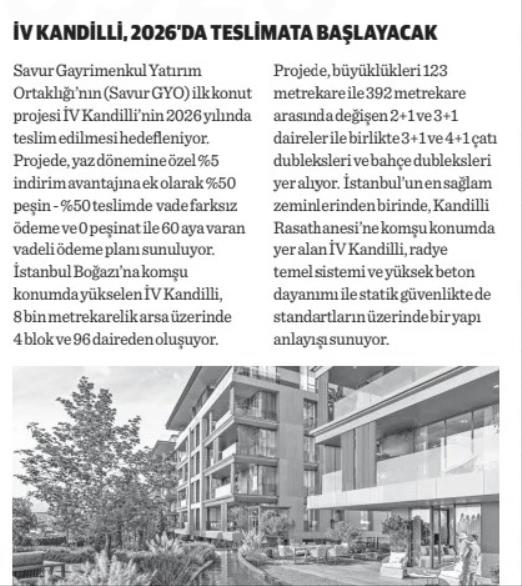 İV KANDİLLİ, 2026'DA TESLİMATA BAŞLAYACAK