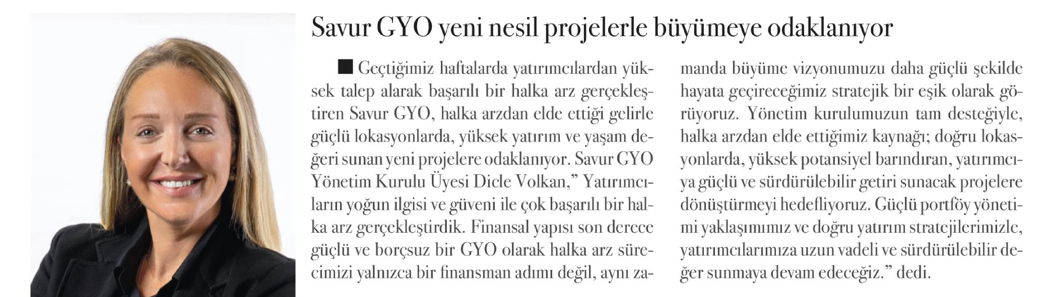 Savur GYO yeni nesil projelerle büyümeye odaklanıyor